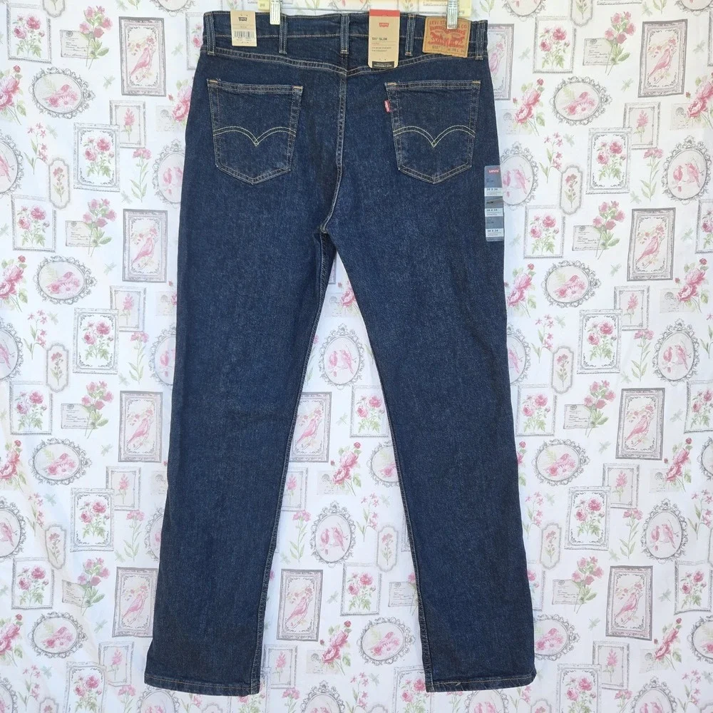 Levi's 511 Jeans Men 38x34 Slim‎ Fit Low Rise Stretch Denim Blue Dark Wash NWT